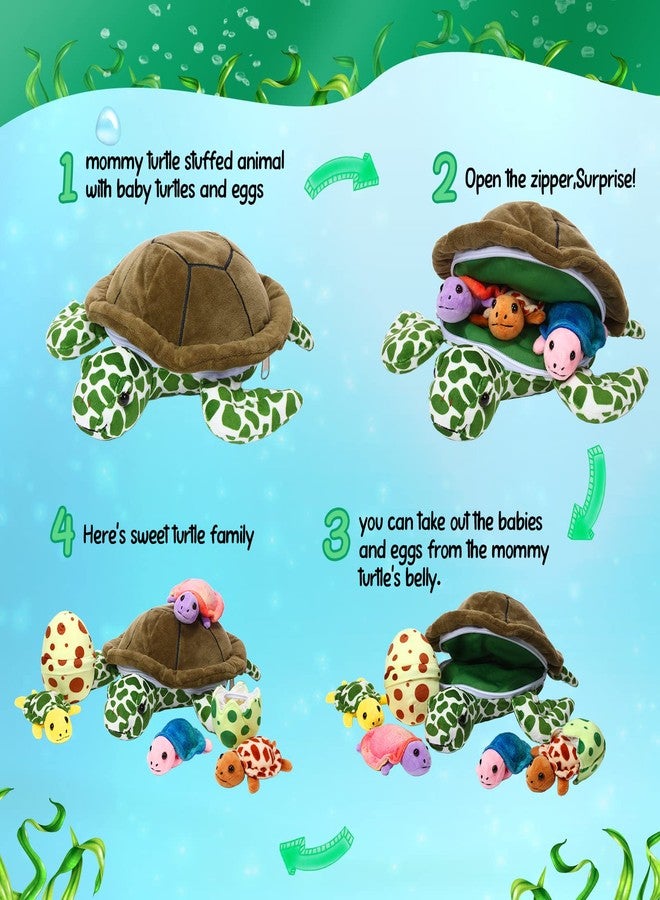 Aoriher 6 Pieces Turtle Stuffed Animal Set 12 Inch Stuffed Sea Turtle Mom with 3 Little Plush and 2 Plush Eggs Soft Body Pillow Toys Tortoise Hugging for Sea Animal Lovers(Modern) - Image 3