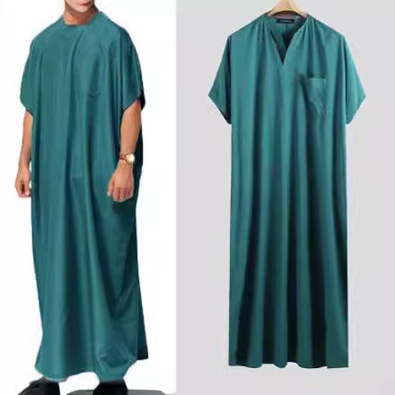 2024 New Muslim Mens Dubai Thobe Robe Shirt Khakis  - Image 5