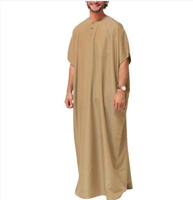 2024 New Muslim Mens Dubai Thobe Robe Shirt Khakis  - Image 1