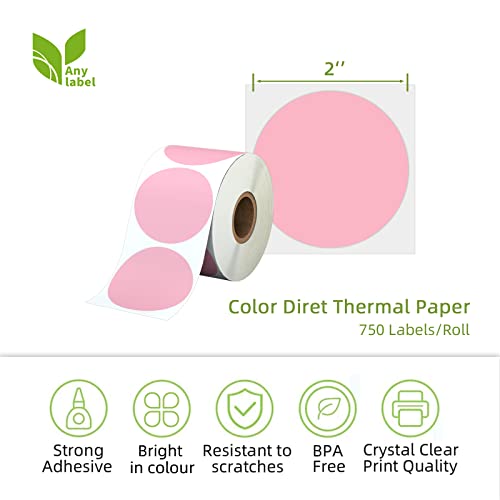 Anylabel 2" Pink Circle Direct Thermal Labels, Self-Adhesive Round Direct Thermal Stickers, Multi-Purpose Roll Sticker Labels for DIY Logo Brand Design, QR Code, Name Tag(1 Roll, 750 Labels) - Image 2
