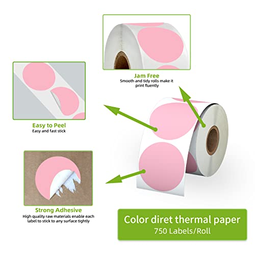 Anylabel 2" Pink Circle Direct Thermal Labels, Self-Adhesive Round Direct Thermal Stickers, Multi-Purpose Roll Sticker Labels for DIY Logo Brand Design, QR Code, Name Tag(1 Roll, 750 Labels) - Image 3