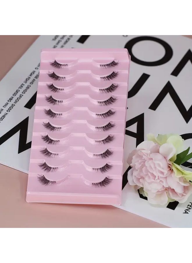 HJ 65 Model Natural Look 10 Pairs Thick Cat Eye Short False Eyelashes 10mm Wispy With Transparent Band - Image 2