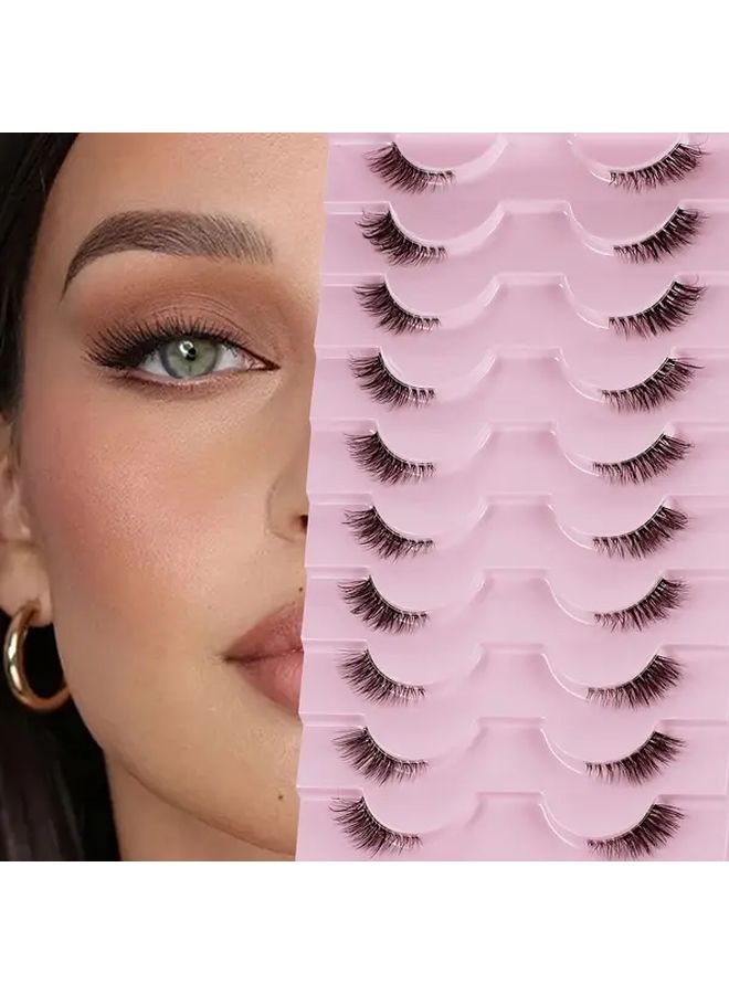 HJ 65 Model Natural Look 10 Pairs Thick Cat Eye Short False Eyelashes 10mm Wispy With Transparent Band - Image 1
