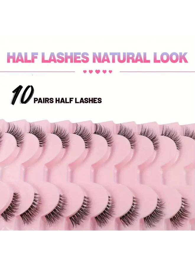 HJ 65 Model Natural Look 10 Pairs Thick Cat Eye Short False Eyelashes 10mm Wispy With Transparent Band - Image 5