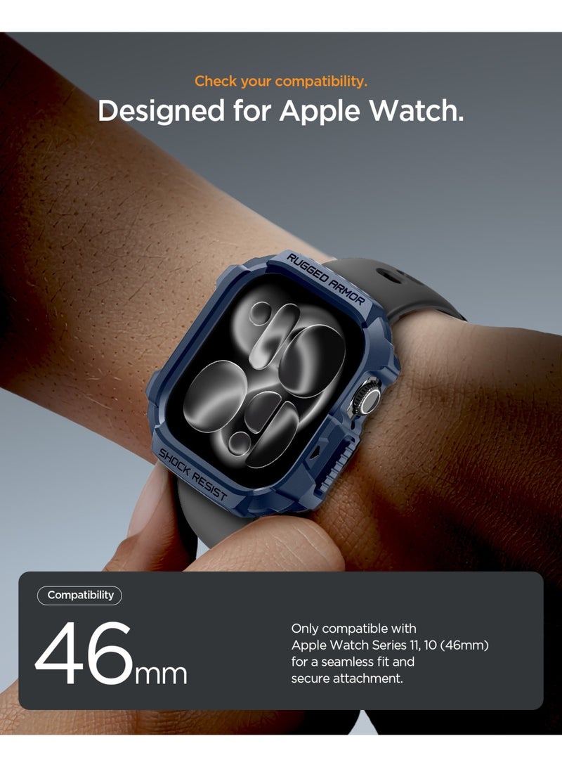 Spigen Rugged Armor 2 Apple Watch Series 11/10 (46mm) Case Cover Durable Protective TPU Flexible Shock Proof Mil Grade Bumper - Navy Blue - Image 2