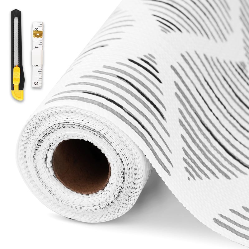 GTJ Drawer and Shelf Liner for Kitchen Cabinet,17.5IN x 10FT Non-Adhesive Cabinet Liner,Waterproof Shelf Paper Non-Slip Mats Cupboard Liner Contact Protect Dresser/Shelves/Table-Square Stripes - Image 1
