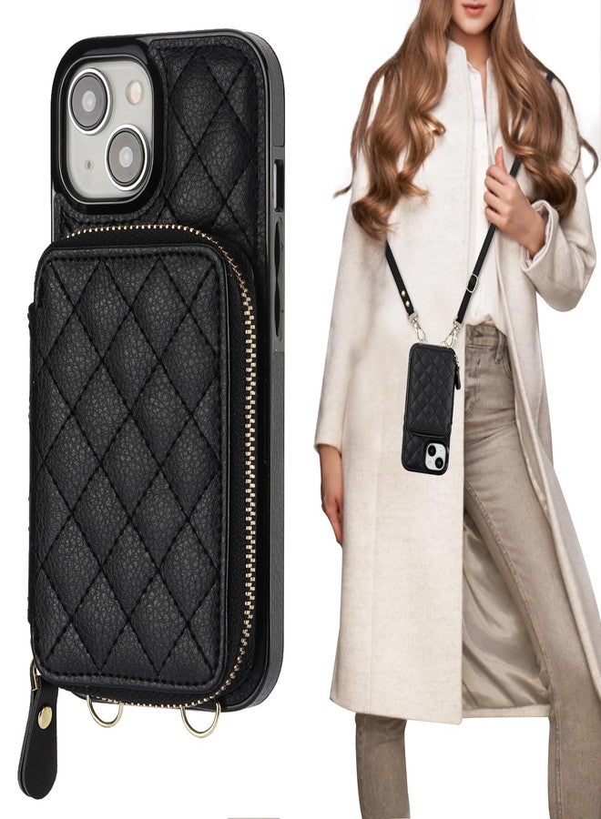 Bocasal Crossbody Wallet Case for iPhone 15, RFID Blocking PU Leather Zipper Handbag Purse Flip Cover, Kickstand Folio Case with Card Slots Holder Wrist Strap Lanyard 5G 6.1 Inch (Black) - Image 1