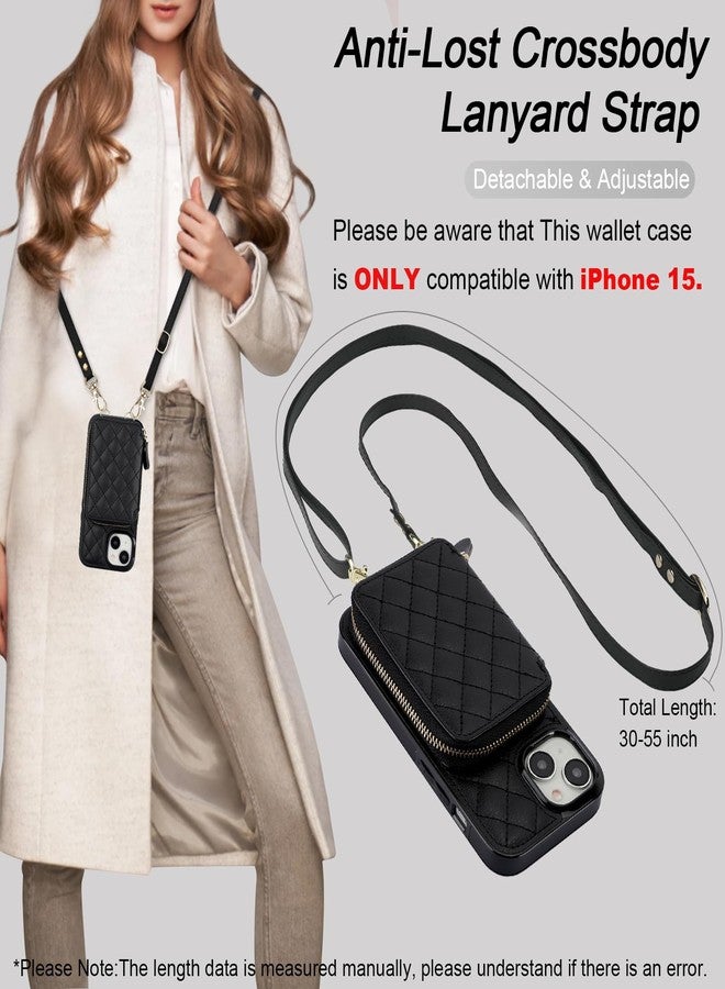 Bocasal Crossbody Wallet Case for iPhone 15, RFID Blocking PU Leather Zipper Handbag Purse Flip Cover, Kickstand Folio Case with Card Slots Holder Wrist Strap Lanyard 5G 6.1 Inch (Black) - Image 5