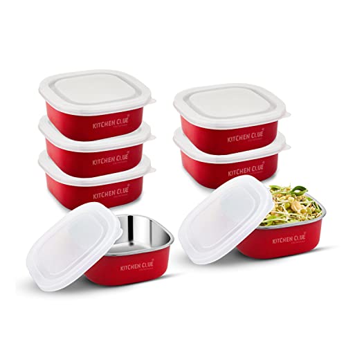 KITCHEN CLUE Microwave Safe Stainless Steel Tiffin Box/Lunch containers - Pack of 7 Pcs, 350 ML Each - Airtight & Leak-Proof Lids - Easy to Carry - Easy to Re-Heat in Minutes - Lunch Box for Office - Image 1