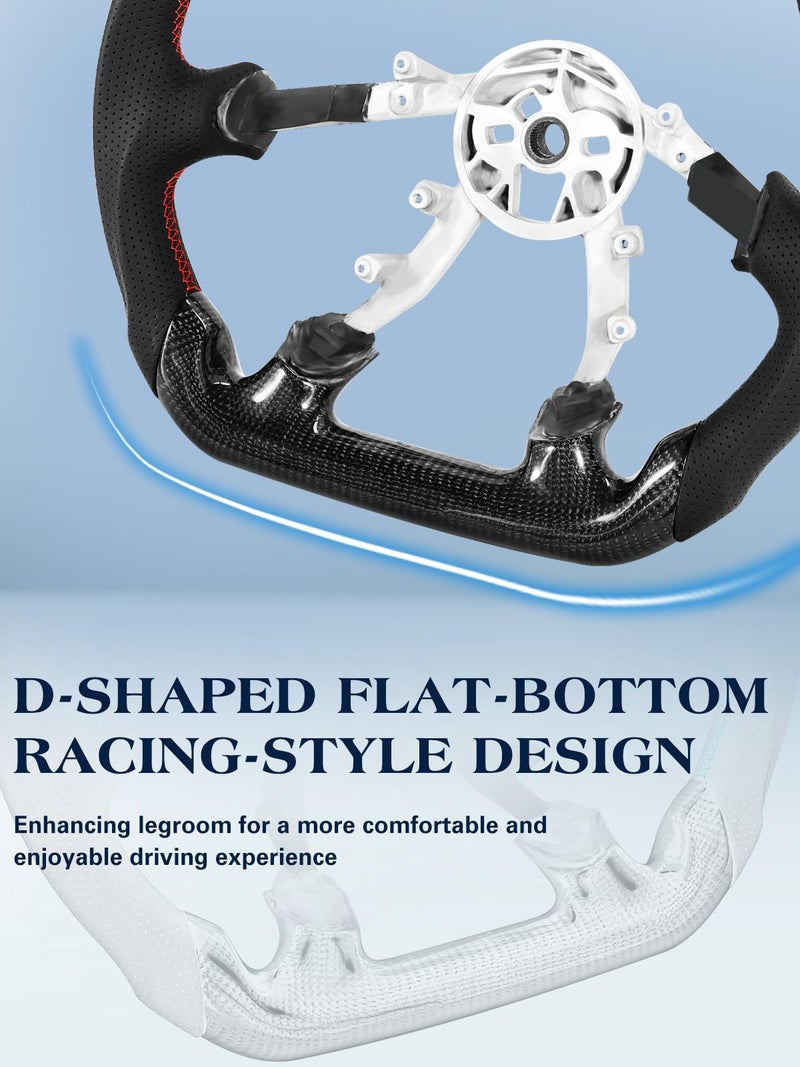TESFEEL Carbon Fiber Steering Wheel for Chevy Corvette C5 1997-2004 D-shaped Flat-bottom Steering Wheel Preforated Leather Grip Hand-Stitched Compatible with C5 Z06 - Image 5