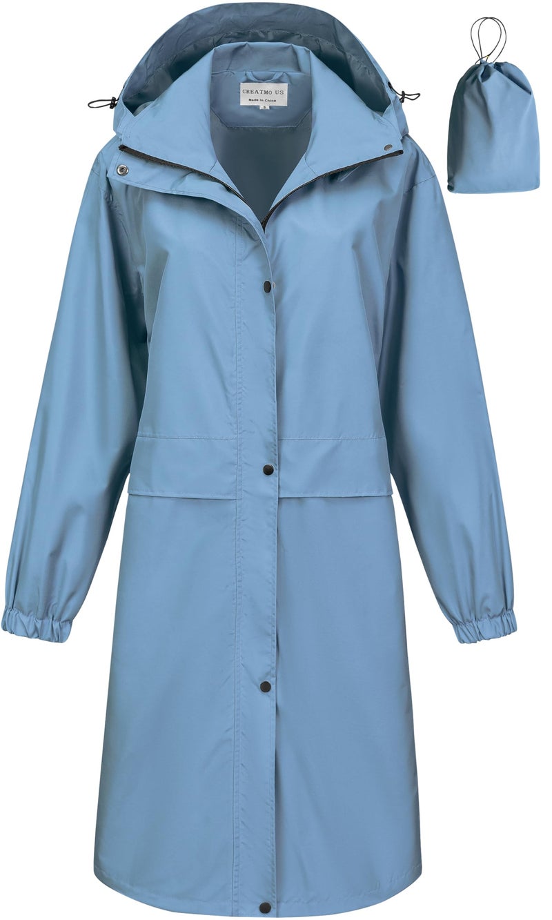 CREATMO US Womens Rain Coats Waterproof With Hood Jacket Women Women's Coat Long Packable Lightweight Cycling Raincoat Windbreaker Acid Blue XL - Image 1