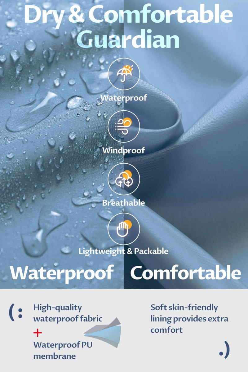 CREATMO US Womens Rain Coats Waterproof With Hood Jacket Women Women's Coat Long Packable Lightweight Cycling Raincoat Windbreaker Acid Blue XL - Image 4