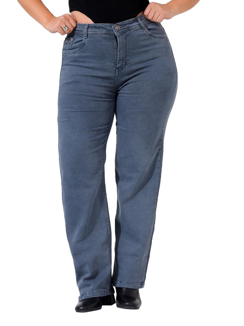 Nifty Women's Denim Stretchable Straight Fit Plus Size Jeans (1457_Plus_Gry_38_Grey_38) - Image 1