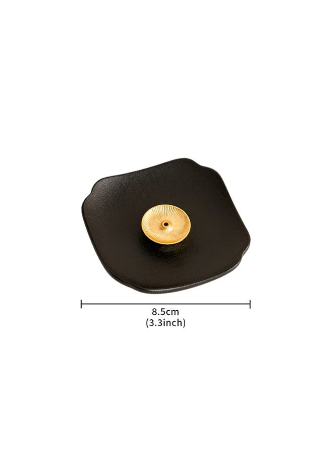 Black Ceramic Incense Holder with Brass Decorative Disk  Single Hole Design for Standard Sticks  8.5cm Square Base - Image 5