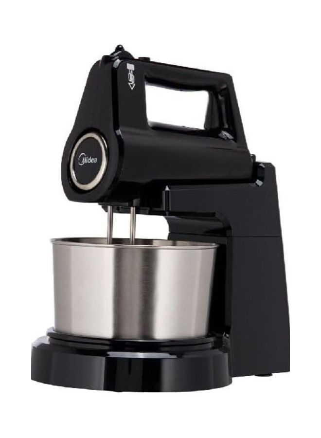 Midea Stand Mixer Hand Mixer (Electric Whisk) with 2L Stainless Steel Rotary Bowl, 5 Speeds + Turbo Button, Twin Stainless Steel Kneader & Beater for Mixing, Whipping, Whisking, Kneading 400 W HM0293A Black - Image 1