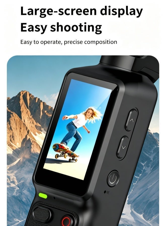 KORAX Portable Handheld Vlog Gimbal Camera, Outdoor Action Camera for Daily Recording, Cycling, Hiking and Camping, Rotatable Lens, Built-in Fill Light, 1800mAh Large Capacity Battery, Support External Bracket, Black - Image 5