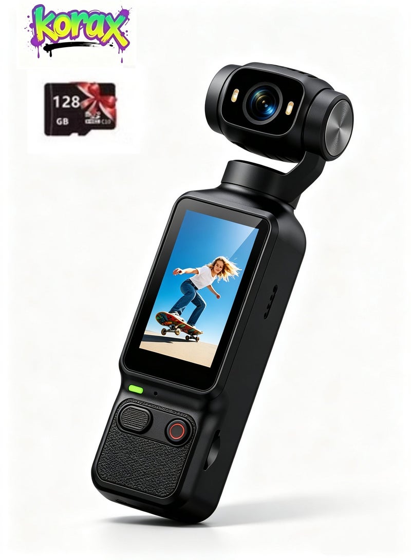 KORAX Portable Handheld Vlog Gimbal Camera, Outdoor Action Camera for Daily Recording, Cycling, Hiking and Camping, Rotatable Lens, Built-in Fill Light, 1800mAh Large Capacity Battery, Support External Bracket, Black - Image 1