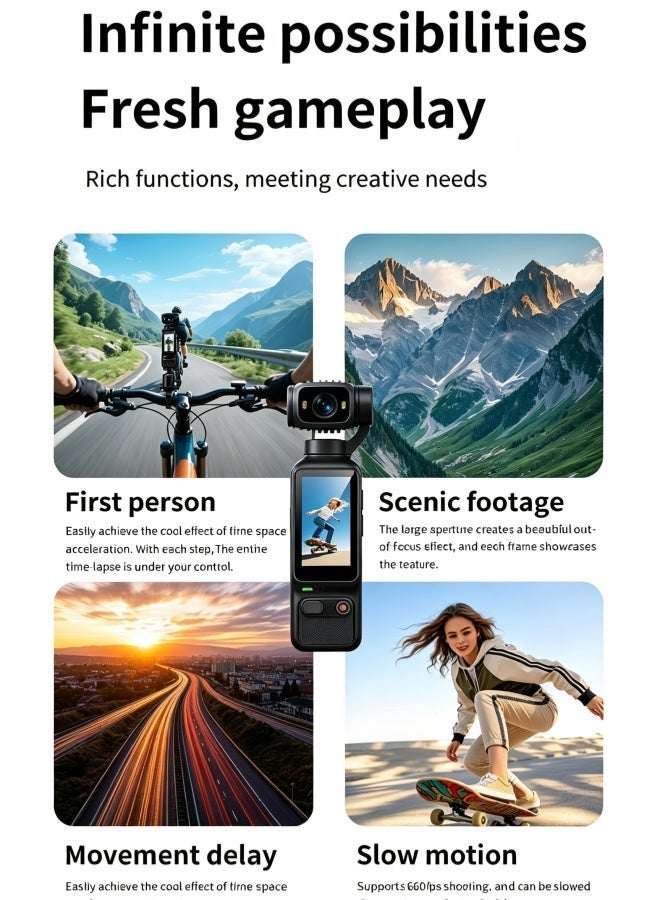 KORAX Portable Handheld Vlog Gimbal Camera, Outdoor Action Camera for Daily Recording, Cycling, Hiking and Camping, Rotatable Lens, Built-in Fill Light, 1800mAh Large Capacity Battery, Support External Bracket, Black - Image 3