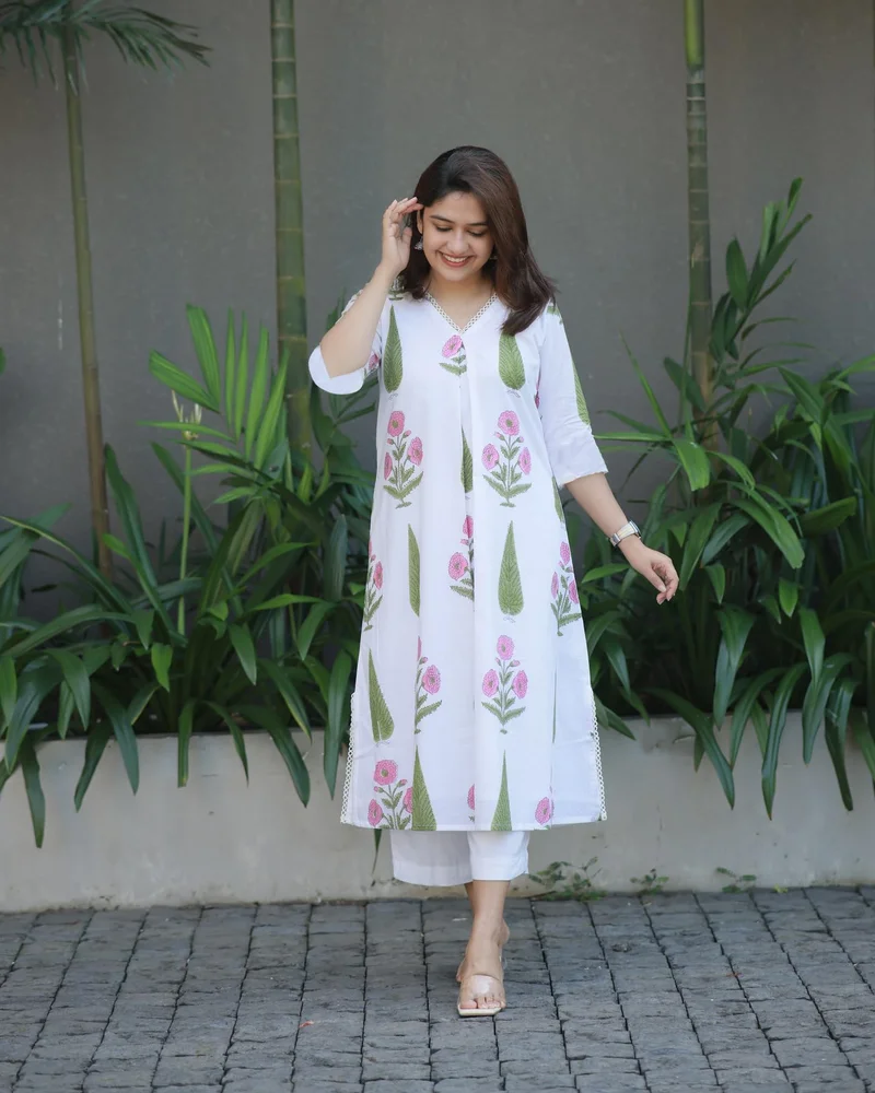 GoSriKi  GoSriKi Women's Rayon Viscose A-Line Printed Kurta with Pant (PNIL White-GS_3XL_White_XXX-Large) for Women | Best Price UAE