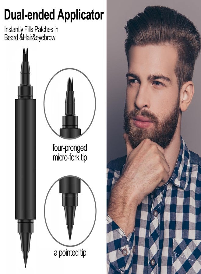 Vtrem Beard Pencil Filler for Men Black 3 Pack Dual Ended Applicator 4 Tip Micro Fork Pointed Tip Stubble Stick Pen With Brush Waterproof Beard Pen and Beard Brush Beard Comb - Image 4