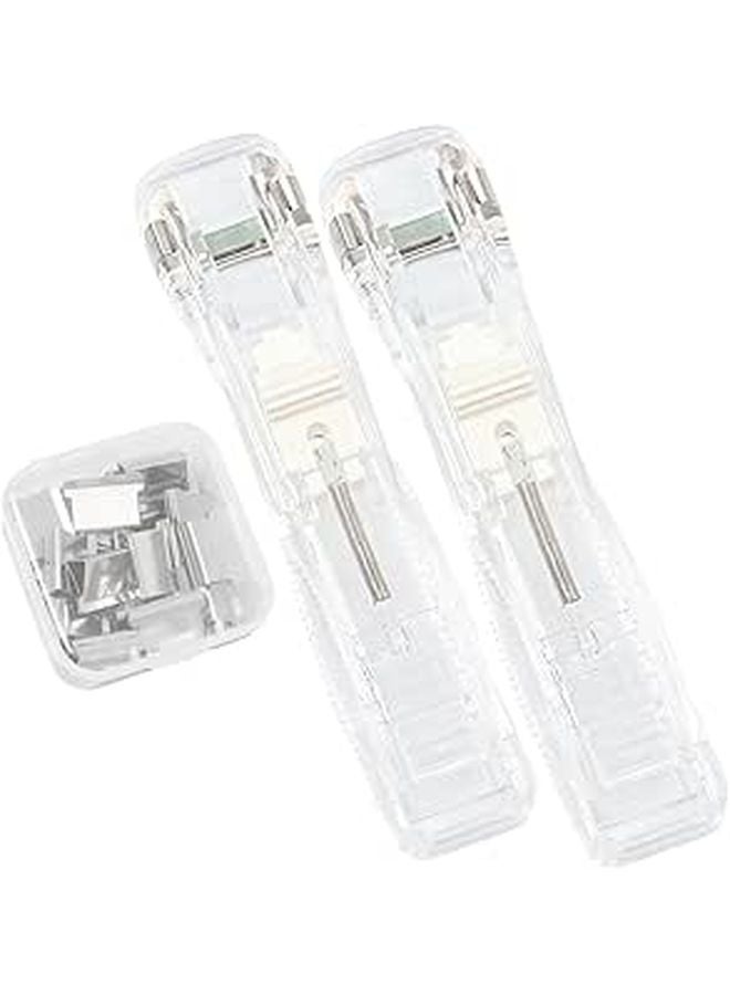 Portable White Desktop Stapler With Paper Clips For Document Organization And Office School Use - Image 1