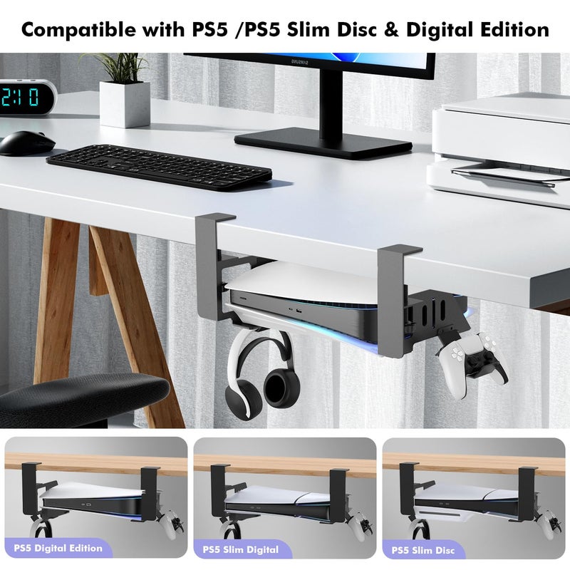 Semaiki Under Desk Mount for PS5/PS5 Slim/PS5 Pro,Horizontal Stand Compatible with PS5 Disc & Digital Edition Console - Image 2