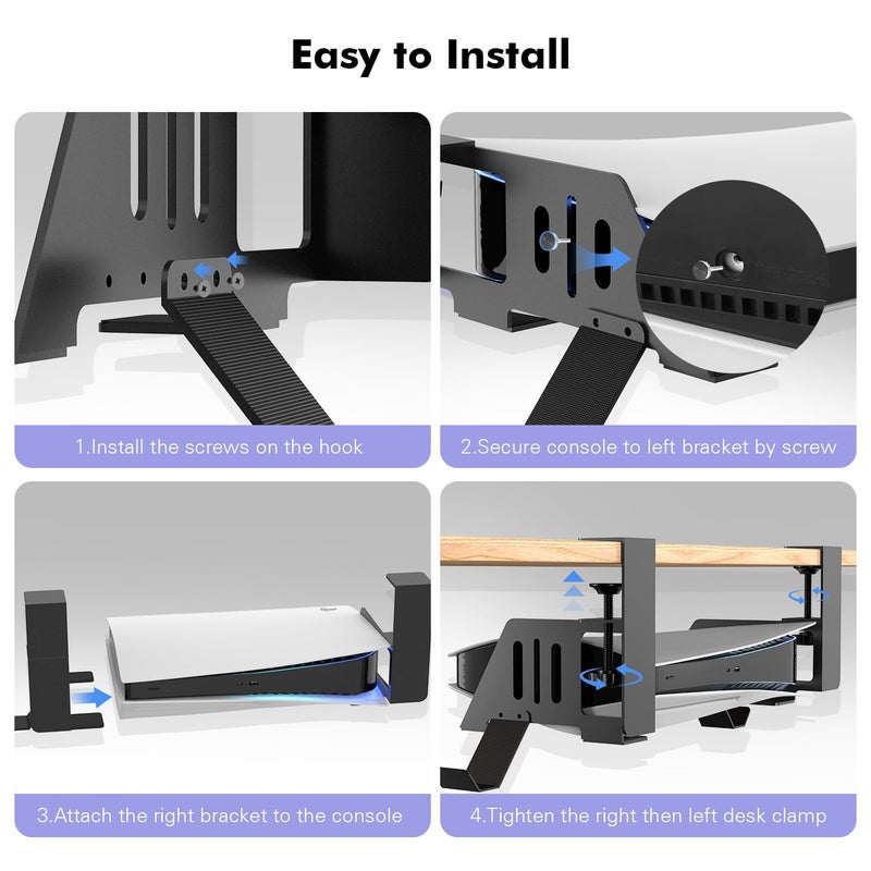 Semaiki Under Desk Mount for PS5/PS5 Slim/PS5 Pro,Horizontal Stand Compatible with PS5 Disc & Digital Edition Console - Image 4