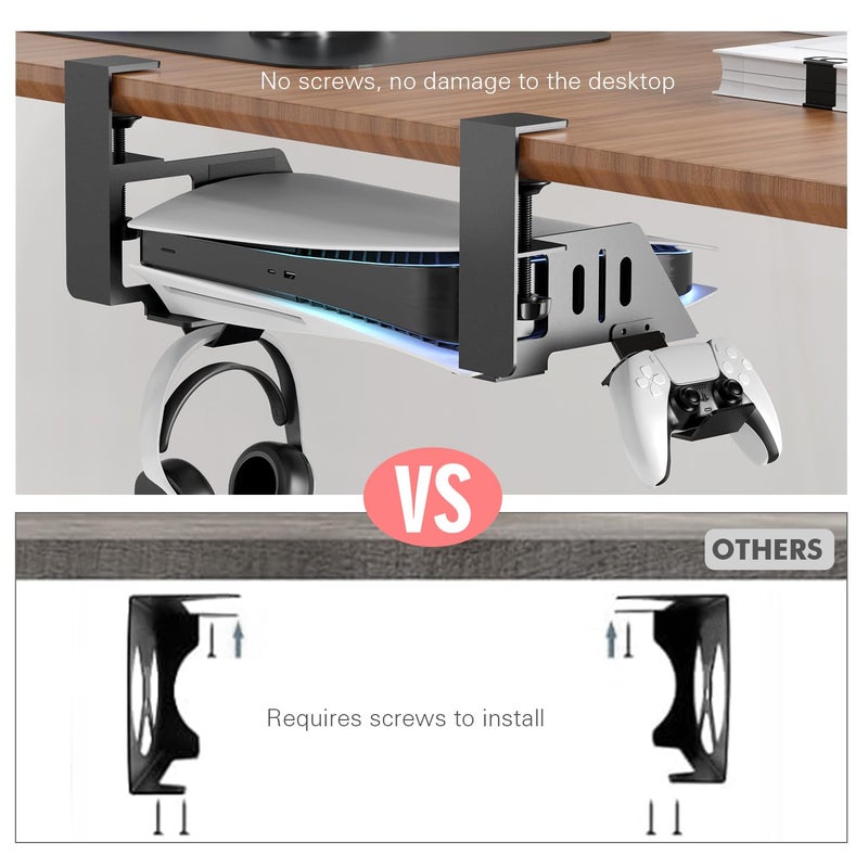 Semaiki Under Desk Mount for PS5/PS5 Slim/PS5 Pro,Horizontal Stand Compatible with PS5 Disc & Digital Edition Console - Image 5