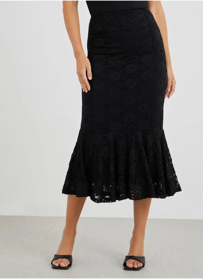 ستايلي Styli Lace Mermaid Midi Skirt