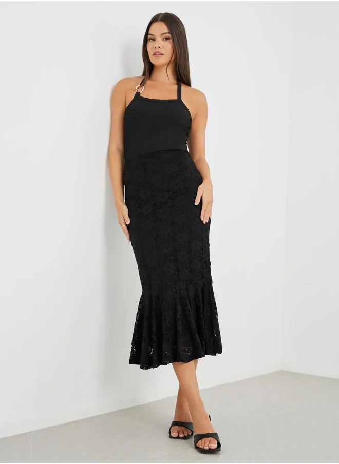 ستايلي Styli Lace Mermaid Midi Skirt