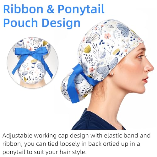 FADACHY Women's Scrub Cap with Buttons, Adjustable Ribbon Tie & Ponytail Port, Surgical Nursing Working Hat for Long Hair, Breathable & Comfortable for Medical Professionals - Image 4