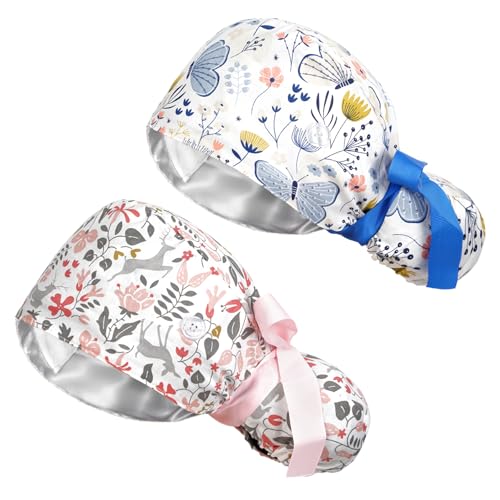 FADACHY Women's Scrub Cap with Buttons, Adjustable Ribbon Tie & Ponytail Port, Surgical Nursing Working Hat for Long Hair, Breathable & Comfortable for Medical Professionals - Image 1