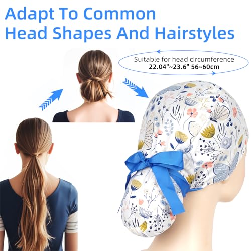 FADACHY Women's Scrub Cap with Buttons, Adjustable Ribbon Tie & Ponytail Port, Surgical Nursing Working Hat for Long Hair, Breathable & Comfortable for Medical Professionals - Image 5