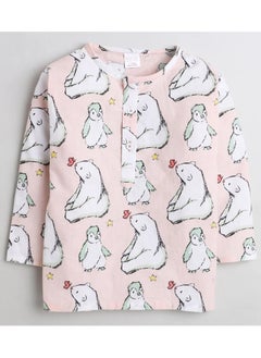 Polka Tots Polka Tots Full Sleeves Night Wear Bear Kurta Pyjama - White  - Image 2