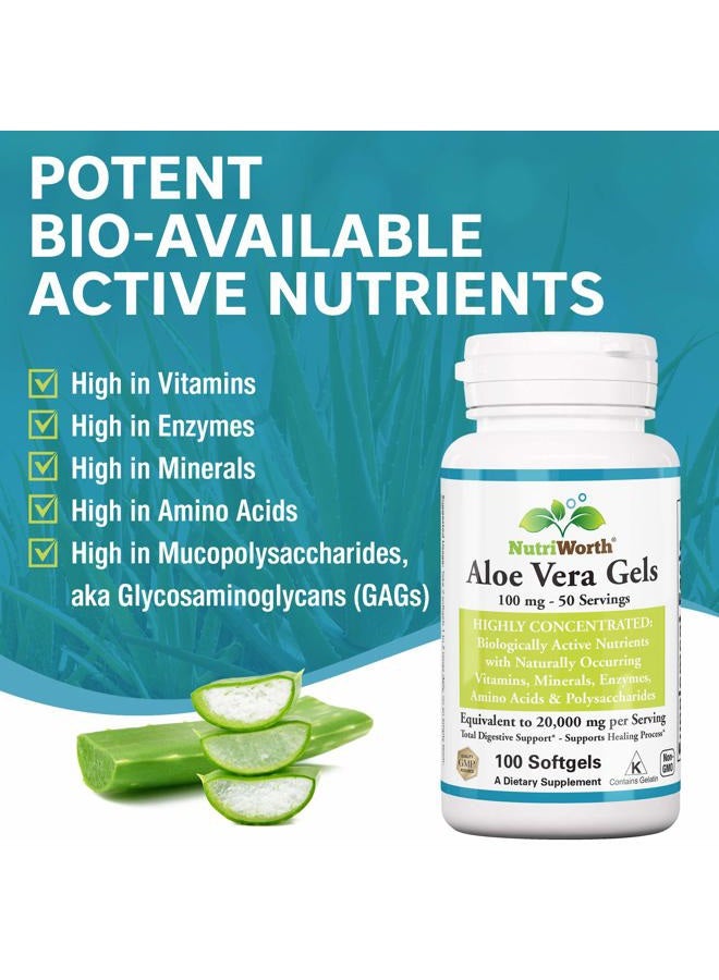 NutriWorth Aloe Vera Supplement (100 Softgels) 20,000mg Pure Gel Equivalency – Made with Organic Aloe Vera - Image 2