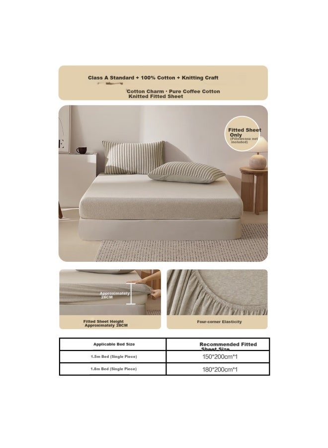 Shuixingjiafang Cotton Fitted Sheet, 100% Cotton Bed Cover, Class A Bedding, Knitted Cotton Mattress Protector, Protective Cover, 1.8x2 Meters - Image 1