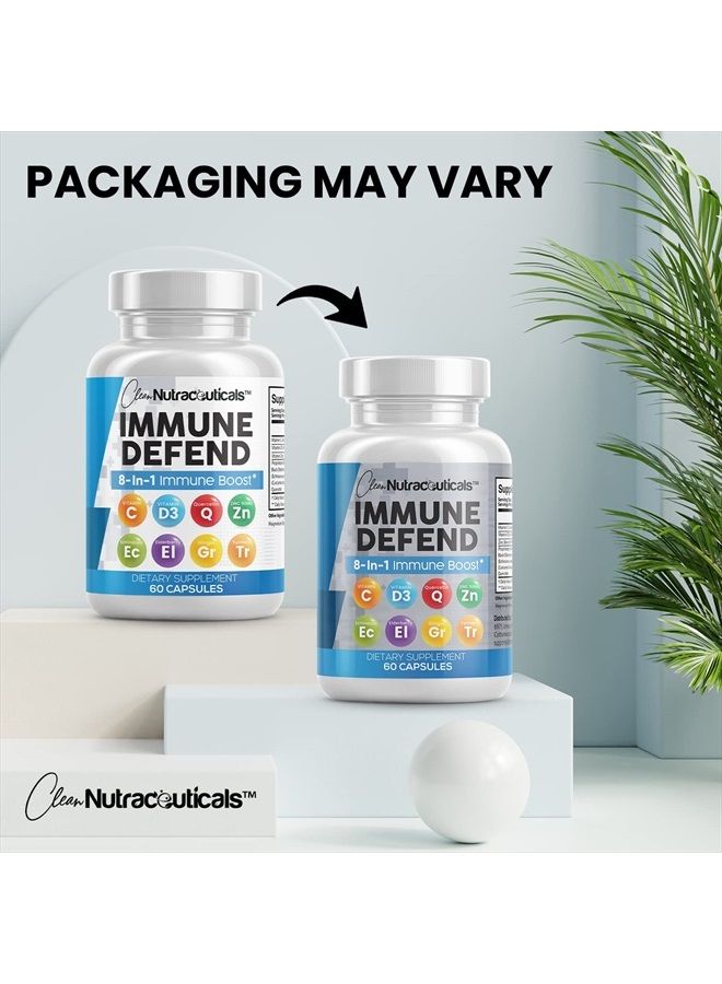 Clean Nutraceuticals Immune Defense Support Supplement 8 in 1 w/Zinc 50mg Quercetin, VIT C 1000mg, Vitamin D3 5000 IU, Elderberry, Turmeric Curcumin, Ginger, Echinacea - Immunity System Booster Adults Vegan - 60Ct (USA) - Image 3