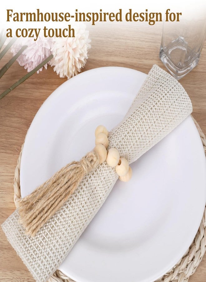 SXoonKing Napkin Rings Set of 12, Wooden Napkin Rings Bulk, Boho Rustic Wood Beaded Napkin Ring with Jute Rope Tassels for Christmas Farmhouse Wedding Graduation Thanksgiving Home Dining Table Party Decoration - Image 3