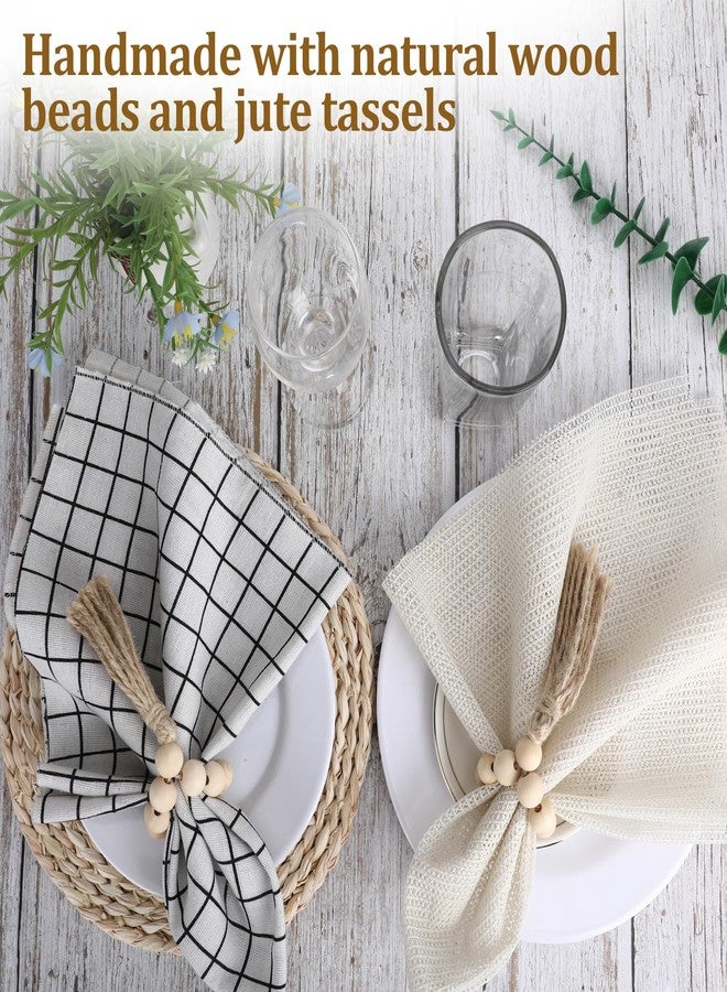 SXoonKing Napkin Rings Set of 12, Wooden Napkin Rings Bulk, Boho Rustic Wood Beaded Napkin Ring with Jute Rope Tassels for Christmas Farmhouse Wedding Graduation Thanksgiving Home Dining Table Party Decoration - Image 4