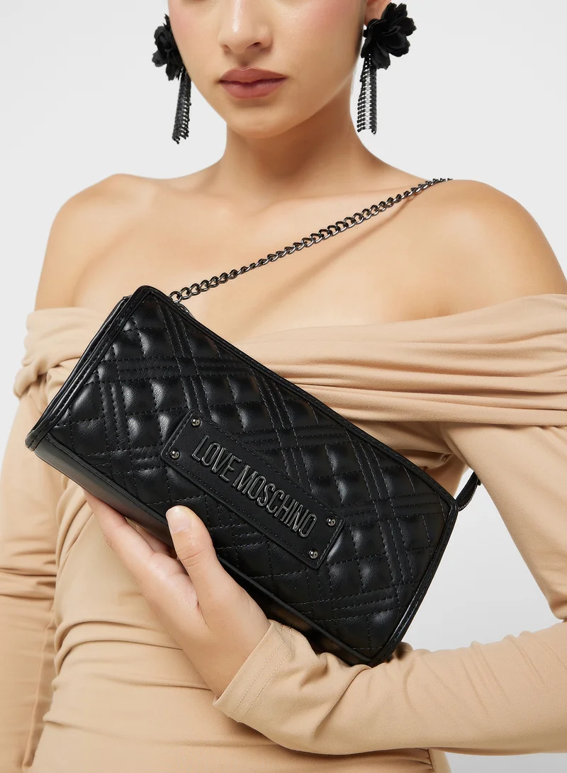 Love Moschino Quilted Chain Detailed Flap Over Crossbody