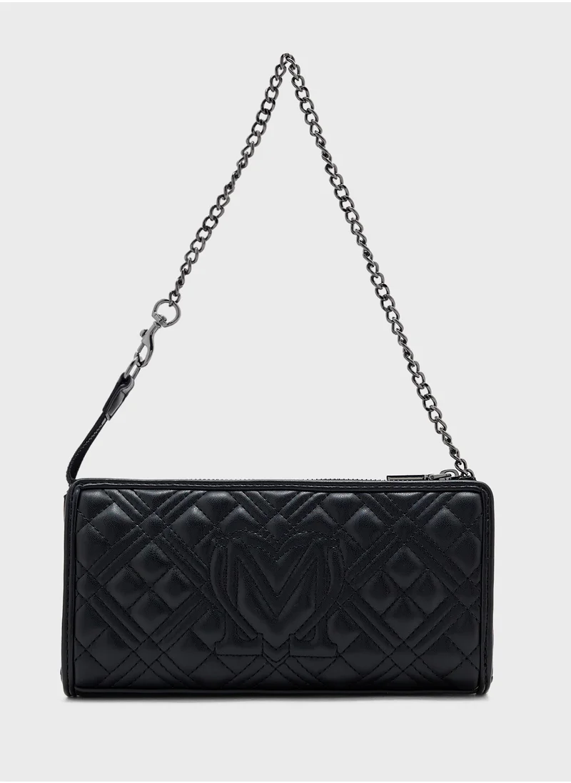 Love Moschino Quilted Chain Detailed Flap Over Crossbody