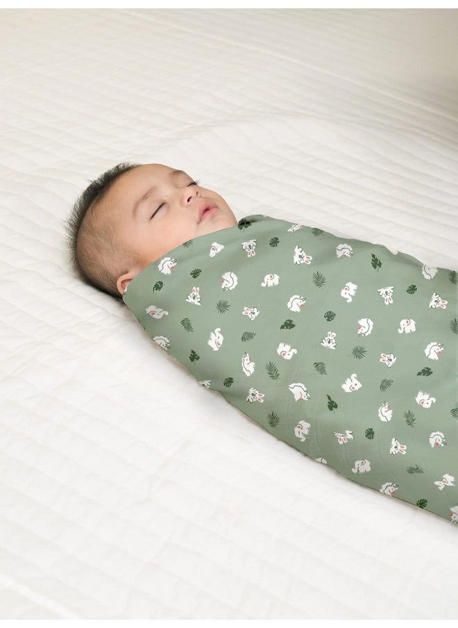 Mush - 100% Bamboo Swaddle : Ultra Soft, Breathable, Thermoregulating, Absorbent, Light Weight And Multipurpose Bamboo Wrapper/Baby Bath Towel/Blanket (1, Rabbit Green) - Image 1