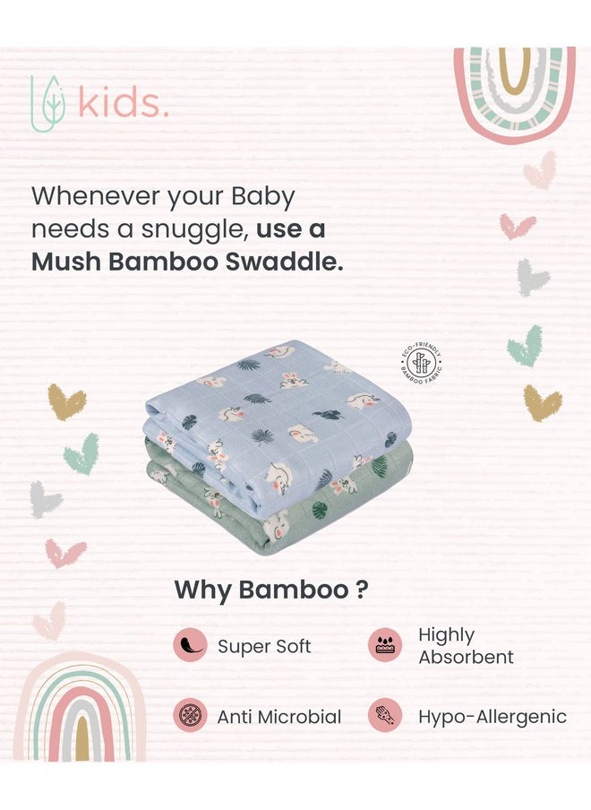 Mush - 100% Bamboo Swaddle : Ultra Soft, Breathable, Thermoregulating, Absorbent, Light Weight And Multipurpose Bamboo Wrapper/Baby Bath Towel/Blanket (1, Rabbit Green) - Image 1