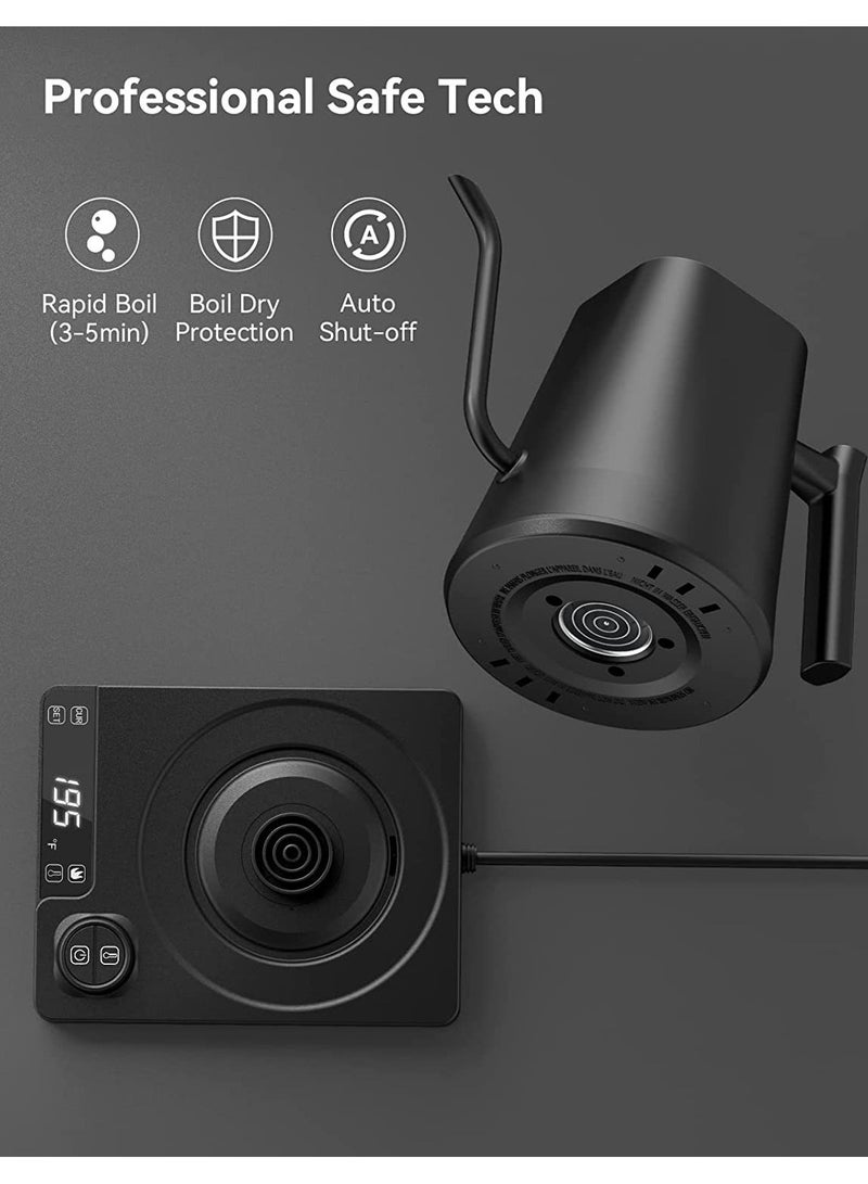 TDAO 1000ML 1200W Electric Gooseneck Kettle, V60 Coffee Kettle, Tea Kettle, Power Knob Temperature Adjustment with Digital Display Temperature, Automatic Insulation, Stainless Steel Material Suitable for Home and Office Black - Image 5