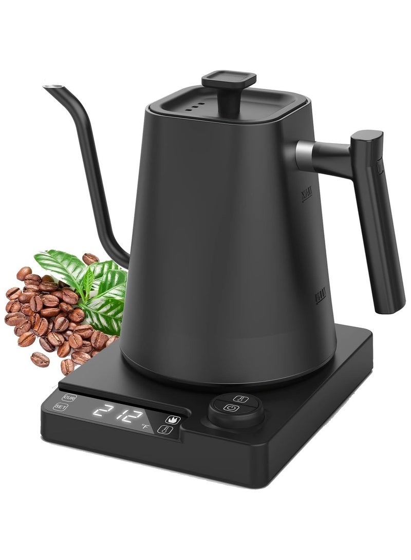 TDAO 1000ML 1200W Electric Gooseneck Kettle, V60 Coffee Kettle, Tea Kettle, Power Knob Temperature Adjustment with Digital Display Temperature, Automatic Insulation, Stainless Steel Material Suitable for Home and Office Black - Image 1