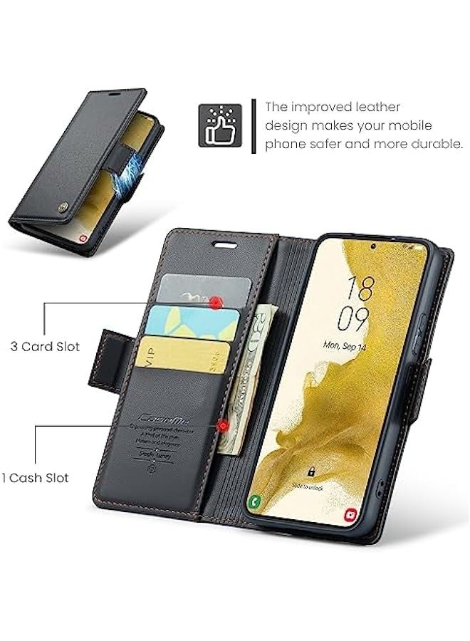 Samsung Galaxy S22 5G Wallet Case - RFID Blocking Card Holder, Magnetic Kickstand, Leather Flip Protective Cover for Samsung Galaxy S22 5G (6.1 Inch), Black - Image 4
