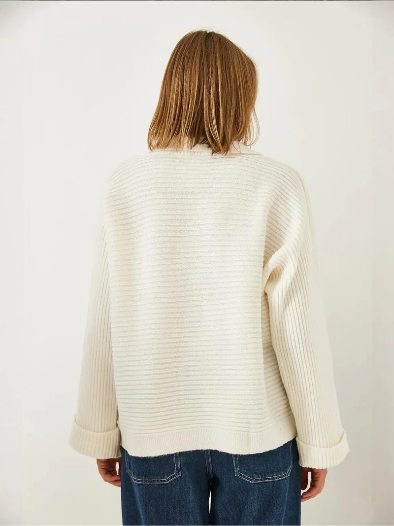 Bianco Lucci LUCCI Ribbed Polo Collar Cropped Sweater