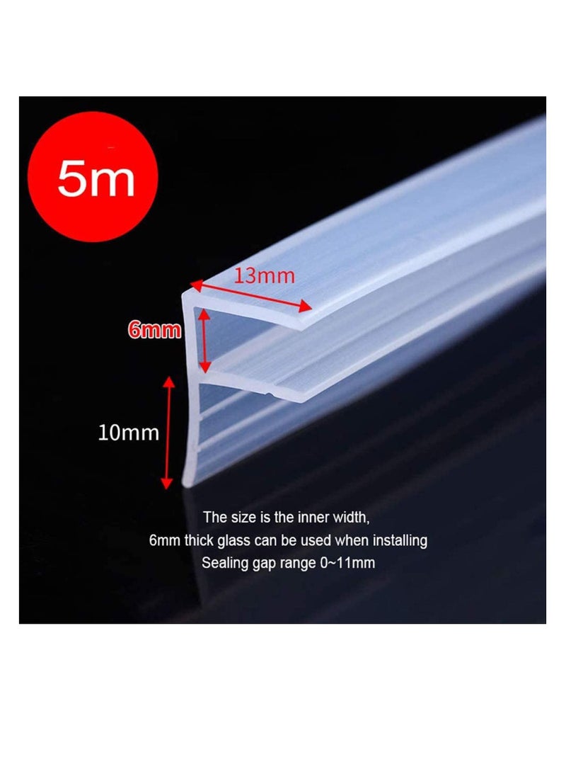SYOSI - Shower Screen Seal Rubber, Frameless Shower Door Seal Strip, Weather Stripping Seal Sweep for 6 mm Glass Bathroom Waterproof Silicone Strip Shower Room Balcony Windshield Strip (5m) - Image 1