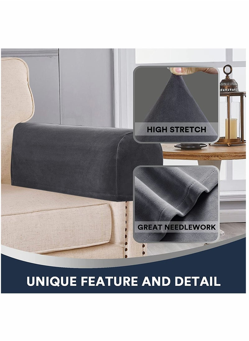 SYOSI - SYOSI Sofa Armrest Covers, Stretch Silver Fox Velvet-Plush Arm Covers, for Chairs and Sofas Anti-Slip Couch Armrest Covers with Sticker Furniture Armrest Protector, Set of 2, Grey - Image 1