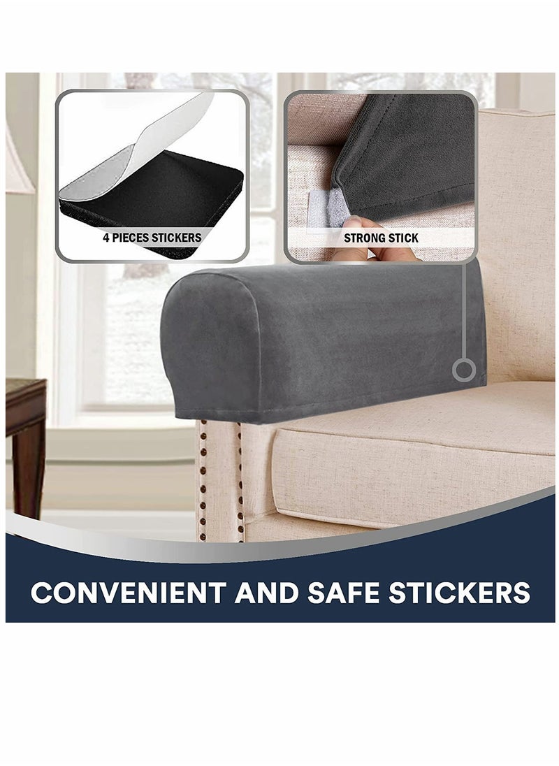 SYOSI - SYOSI Sofa Armrest Covers, Stretch Silver Fox Velvet-Plush Arm Covers, for Chairs and Sofas Anti-Slip Couch Armrest Covers with Sticker Furniture Armrest Protector, Set of 2, Grey - Image 1